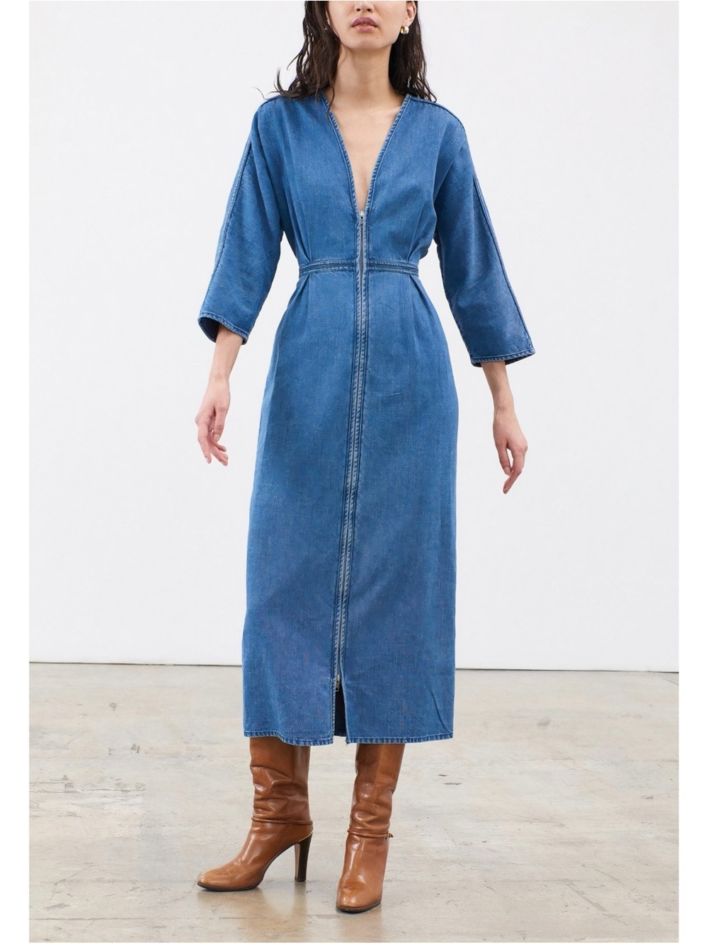 Mara Hoffman Midi Denim Long-Sleeve Annetta Dress